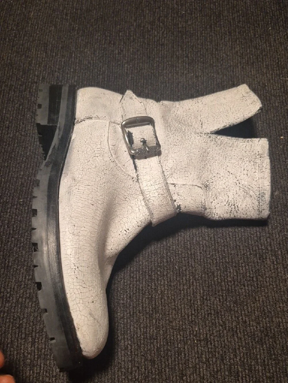 Frye White Distressed Leather Buckle Ankle Boots